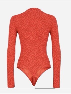 Fendi x Skims Crew Neck Long Sleeve Bodysuit in Red